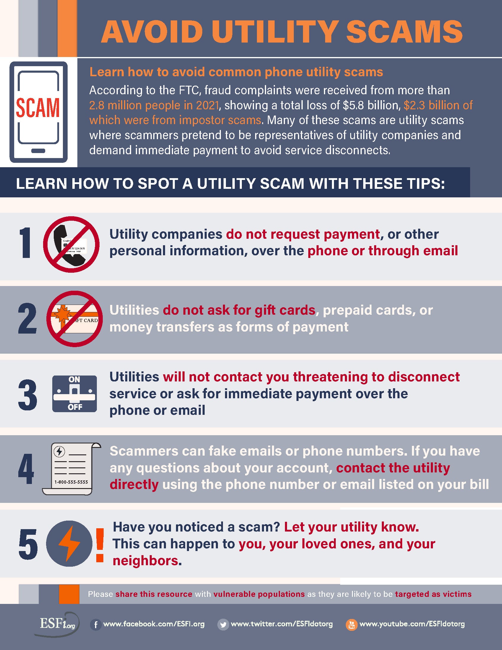 Image with tips to avoid utility scams