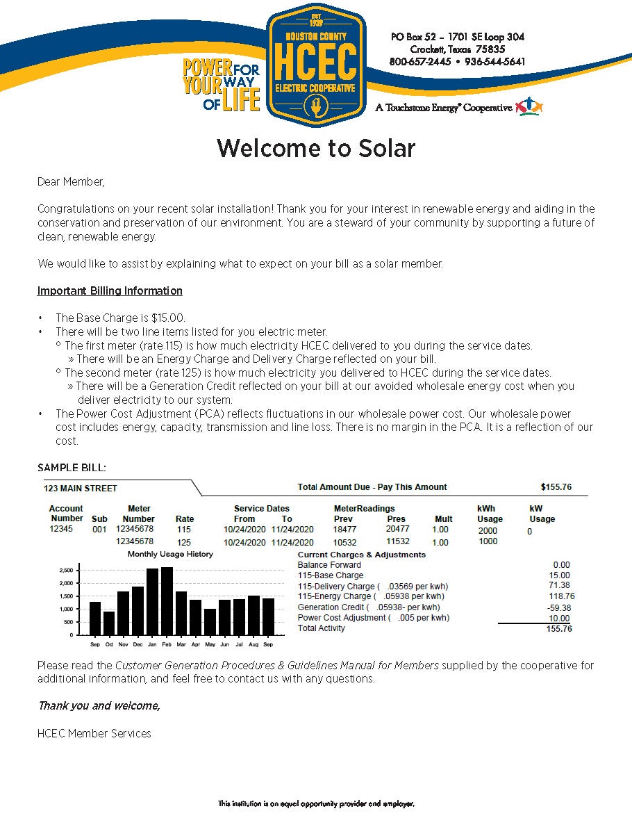 Solar Welcome Letter